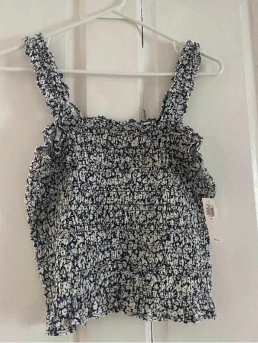 Old Navy Navy and White Smocked Floral Tank